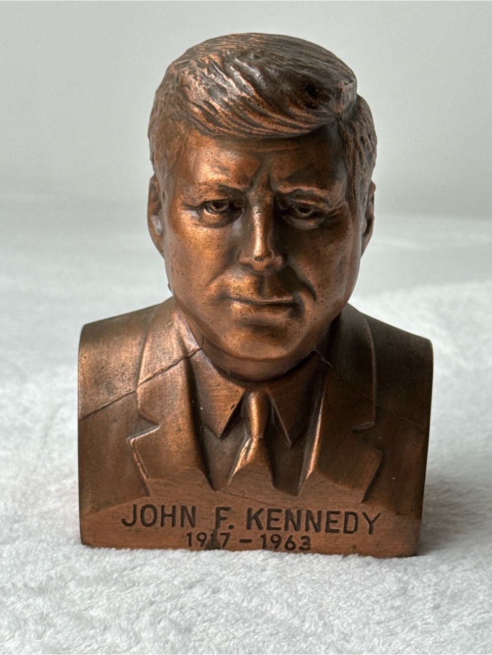 John F Kennedy Vintage Bronze Metal Bust Coin Bank 1917-1963 No bottom or Key